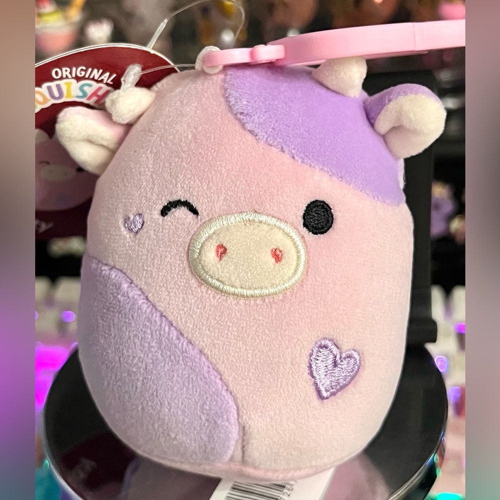Patty the Cow Embroidered Heart 3.5" Valentine Squishmallow Stuffed Plush Clip